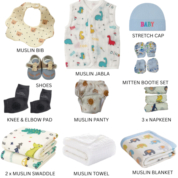 Cotton Baby Essentials Gift Set | Baby Shower Gift Hamper | Baby Clothing Gift Combo