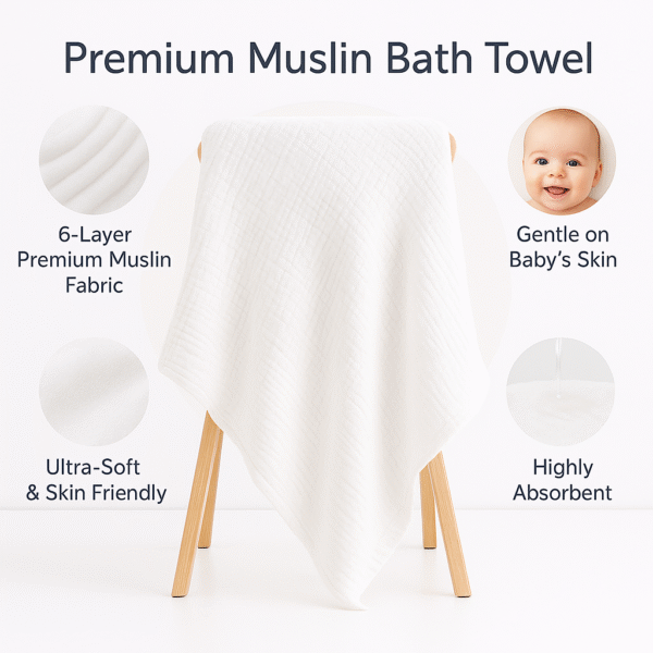 Baby Super Soft Absorbent Muslin 6 Layer Bath Towel | 100X100 CM | - Image 3