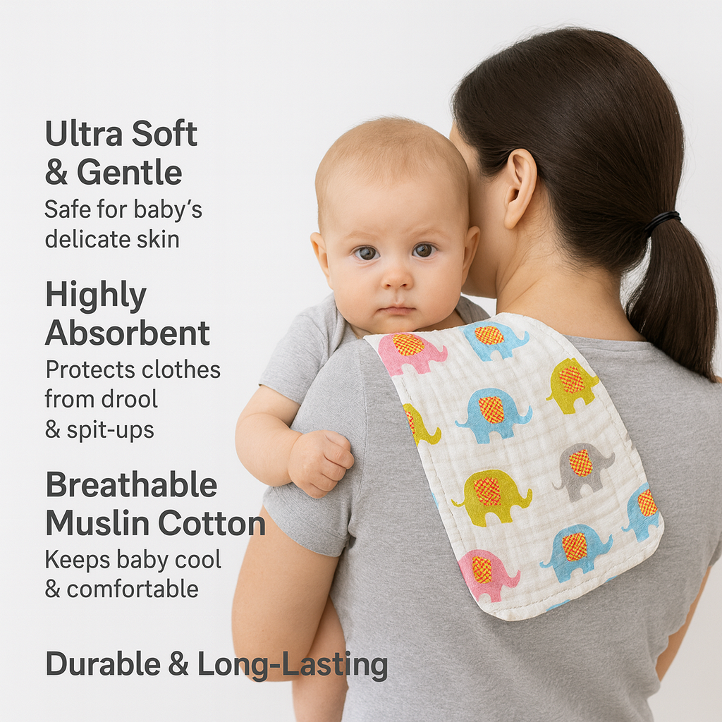 Premium Baby Burp Cloth 25cm × 50cm | Ultra-Soft, Super Absorbent Cotton Shoulder Cloth | Newborn Essentials | Nanhaa Wear - Image 4