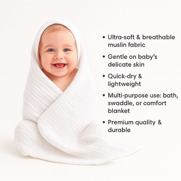 Baby Super Soft Absorbent Muslin 6 Layer Bath Towel | 100X100 CM | - Image 4