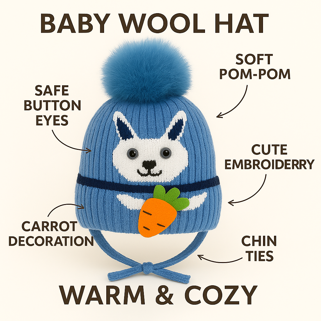 Cute Baby Woolen Cap | Ultra-Soft, Warm & Stretchable Winter Hat with Ear Protection | Newborn to 12 Months | Nanhaa Wear - Image 4